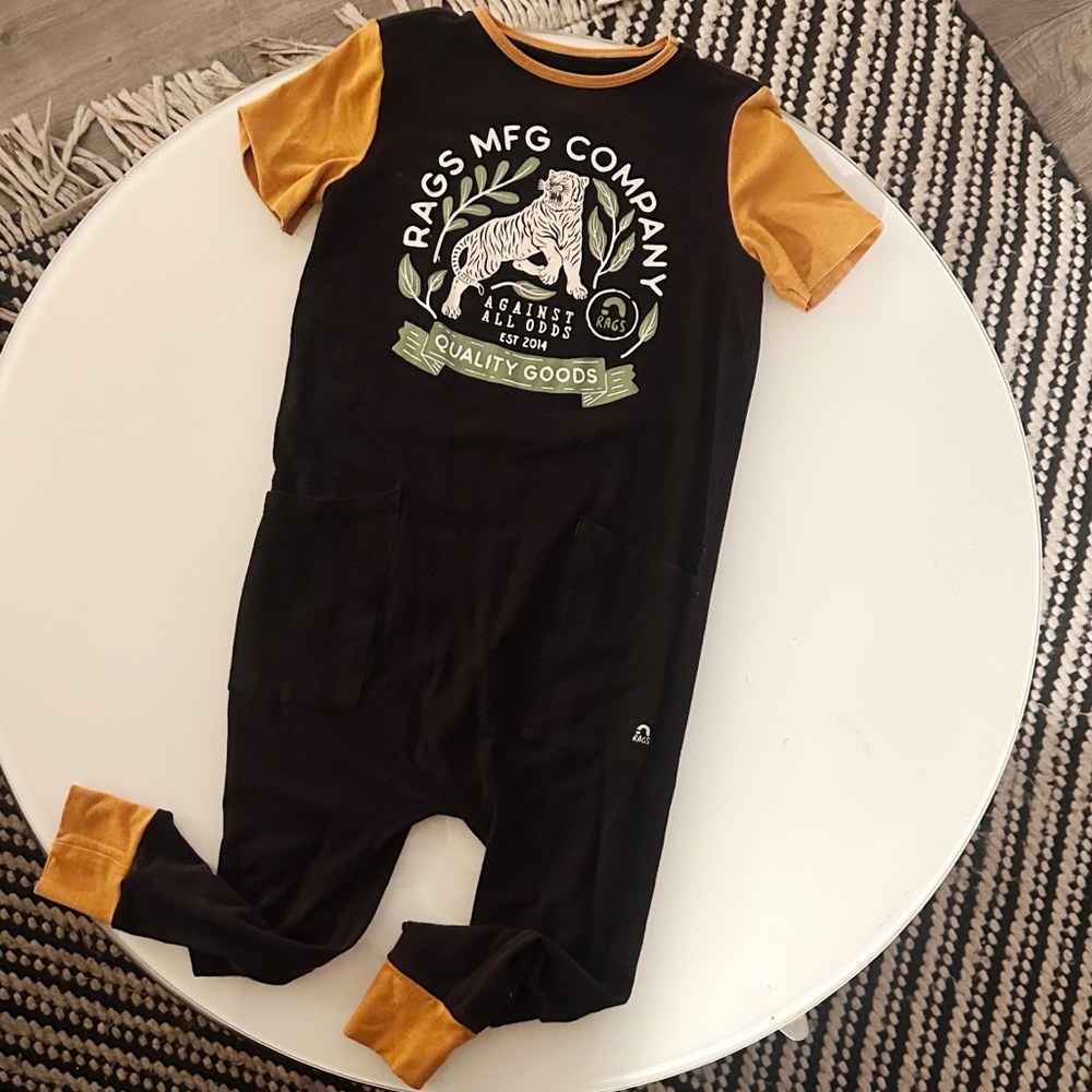 Rags to Raches Black and Orange Tiger Against All Odds Crest Kids Jumpsuit 5/6